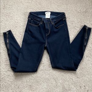 L’Agence skinny dark blue jeans with ankle zippers